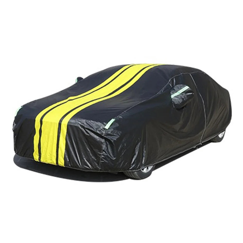 Splicing Design Outdoor Car Cover Sun Water Dust Protection Snowproof Aluminum Film Car Tarp Cover - Black+Yellow / 2XL - 1