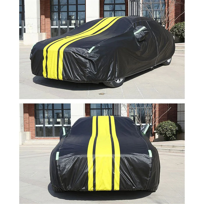 Splicing Design Outdoor Car Cover Sun Water Dust Protection Snowproof Aluminum Film Car Tarp Cover - Black+Yellow / 2XL - 2