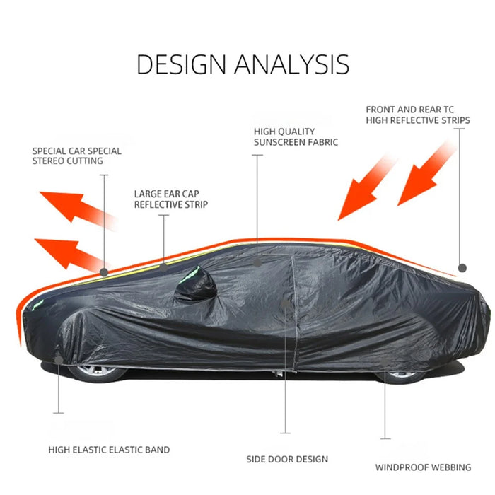 Splicing Design Outdoor Car Cover Sun Water Dust Protection Snowproof Aluminum Film Car Tarp Cover - Black+Yellow / 2XL - 3