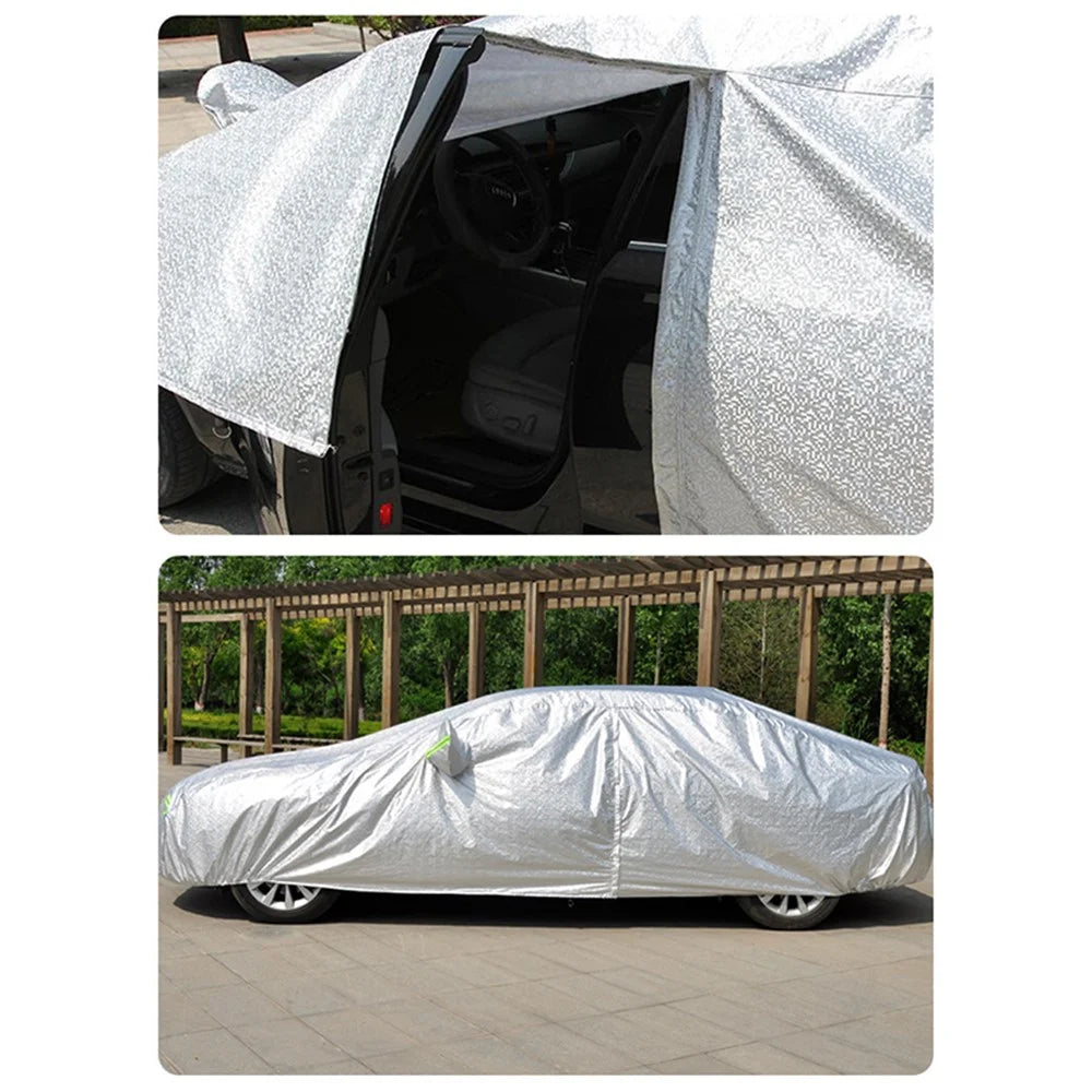 Car Cover Waterproof All Weather Rain Sun UV Protection Aluminum Foil Cover with Reflective Strips / Storage Bag - 2XL - 7