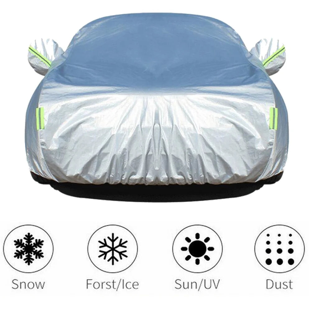 004 Outdoor Car Cover Sun Protection Snowproof Aluminum Foil Car Tarp with Reflective Strips / Storage Bag - 2XL - 2
