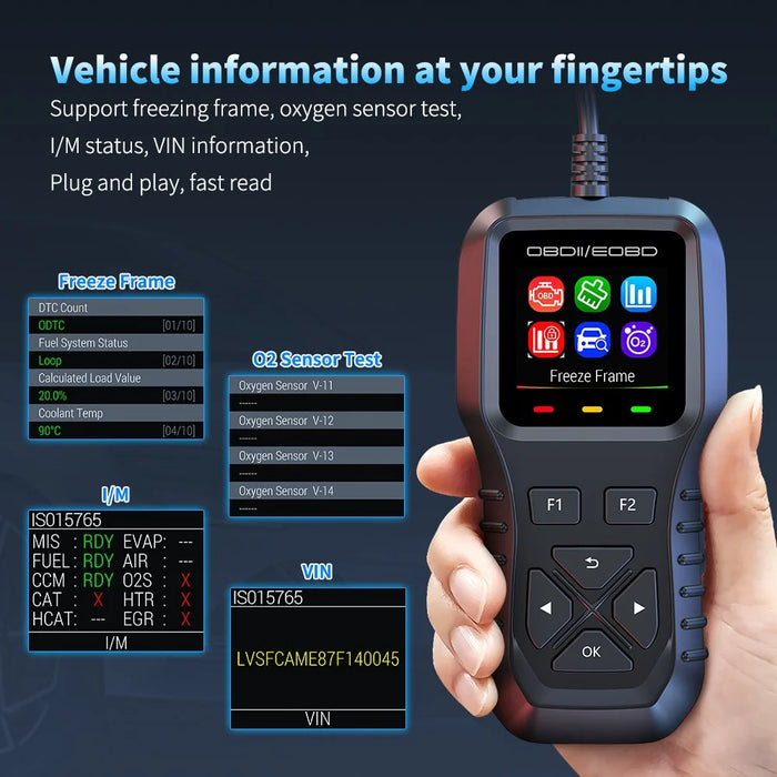 K1 Car OBD2 Diagnostic Scanner Color LCD Display 36600 Engine Codes Clear Tool Real Time Data Stream - Black - 6