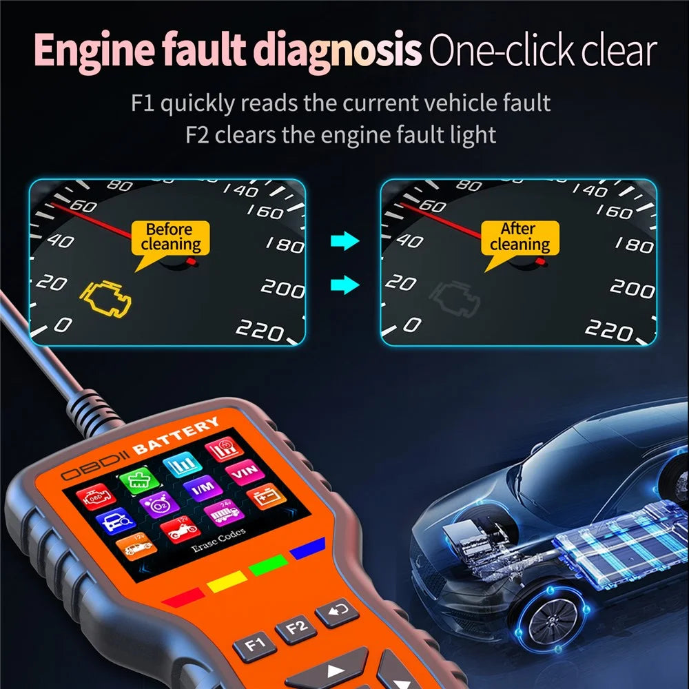 K2 Pro 2 in 1 OBD2 Scanner Car Battery Tester 40000+ Fault Codes Engine Diagnostic Tool - Orange - 6