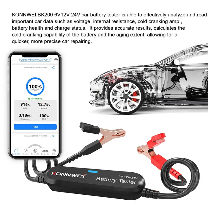 KONNWEI BK200 Multi-Function Bluetooth-compatible Battery Tester for Car Truck Motorcycle SUV Boat Yacht 6V 12V 24V Battery Tester - Black - 3