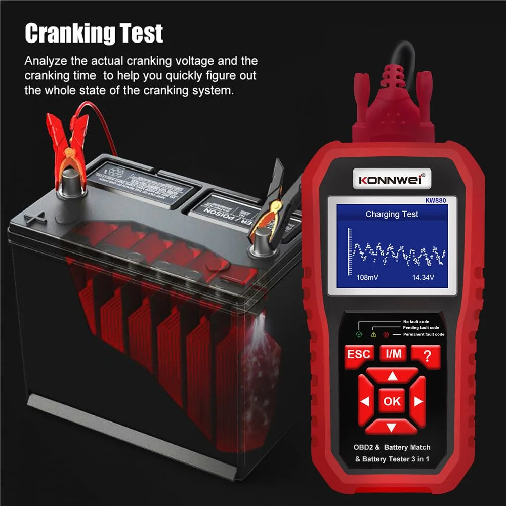 KONNWEI KW880 Car Diagnostic Tools & Car Battery Tester & Car Battery Match 3 in 1 Multi-Function Detector Device - 2