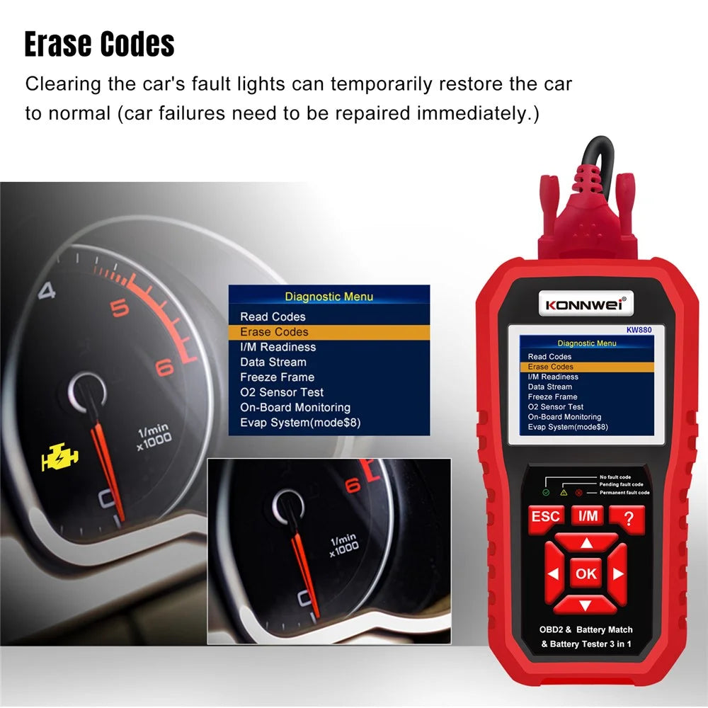 KONNWEI KW880 Car Diagnostic Tools & Car Battery Tester & Car Battery Match 3 in 1 Multi-Function Detector Device - 3