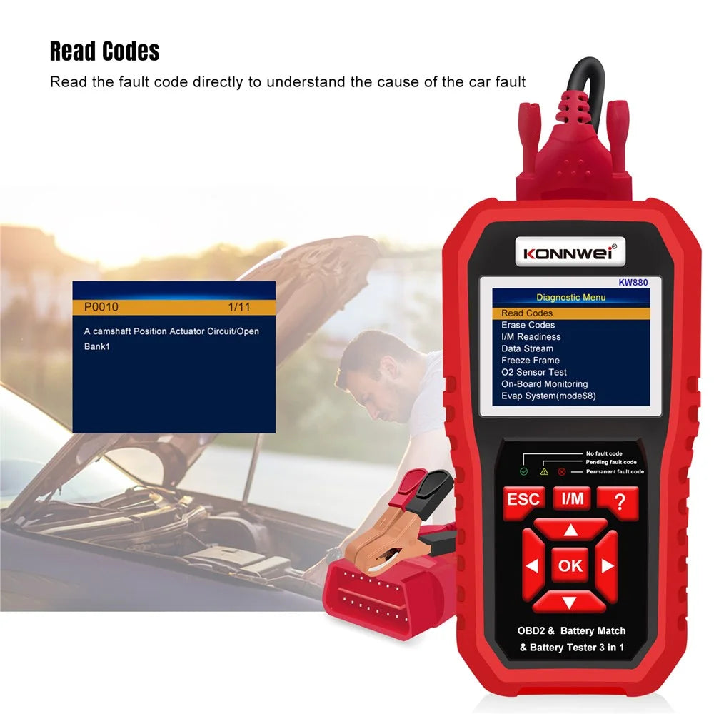 KONNWEI KW880 Car Diagnostic Tools & Car Battery Tester & Car Battery Match 3 in 1 Multi-Function Detector Device - 4