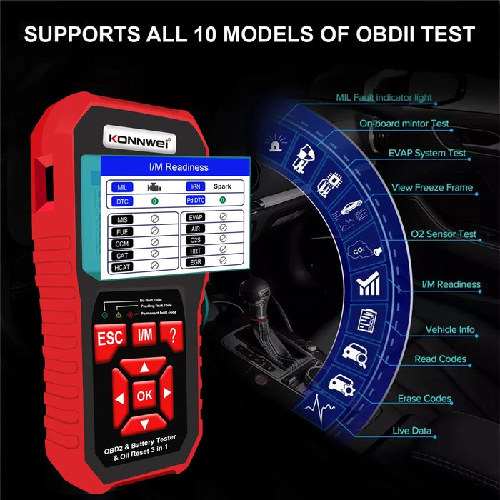 KONNWEI KW890 Car Diagnostic Instrument + Car Battery Detector + Oil Light Reset Multi-Function Car Tester - 2