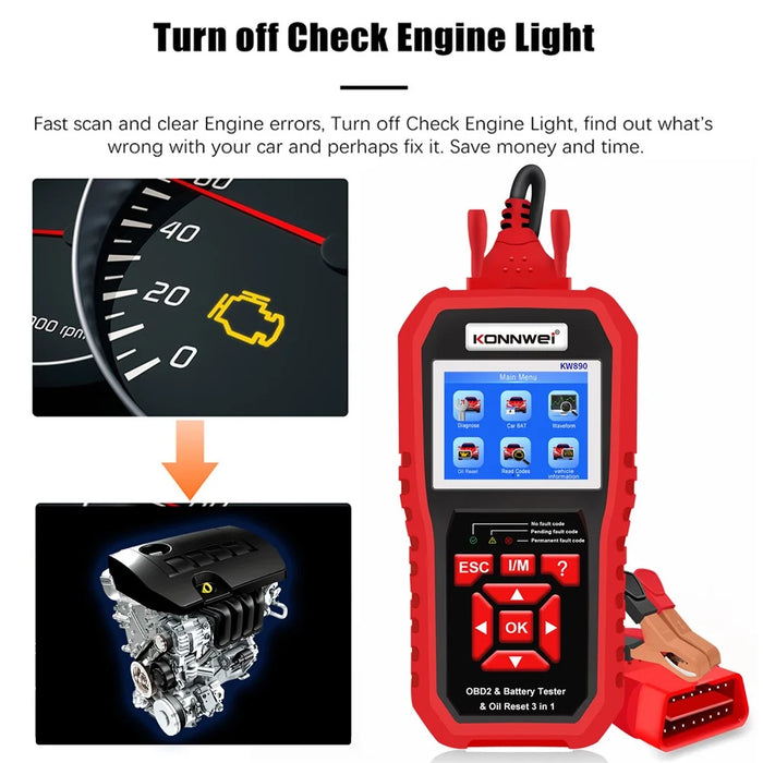 KONNWEI KW890 Car Diagnostic Instrument + Car Battery Detector + Oil Light Reset Multi-Function Car Tester - 3