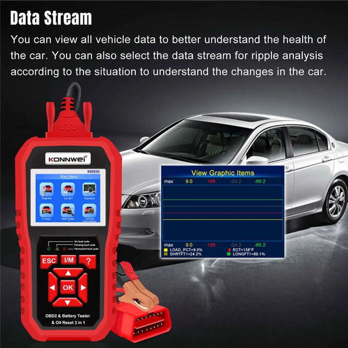KONNWEI KW890 Car Diagnostic Instrument + Car Battery Detector + Oil Light Reset Multi-Function Car Tester - 4
