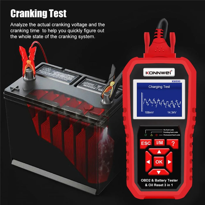 KONNWEI KW890 Car Diagnostic Instrument + Car Battery Detector + Oil Light Reset Multi-Function Car Tester - 5
