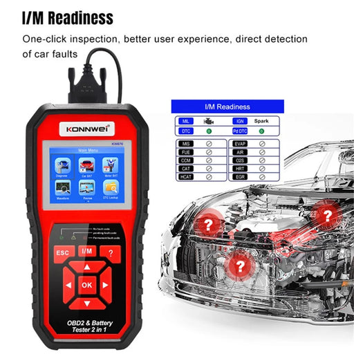 KONNWEI KW870 Car OBD 2 Diagnostic Tools Scanner, Battery Tester 2-in-1 Car Multi-Function Detector for 12V Batteries - 2