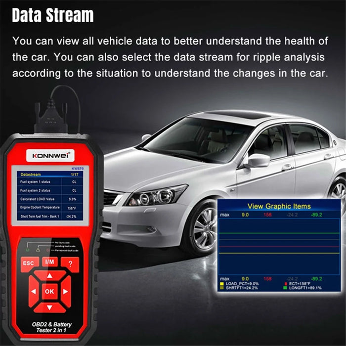 KONNWEI KW870 Car OBD 2 Diagnostic Tools Scanner, Battery Tester 2-in-1 Car Multi-Function Detector for 12V Batteries - 3