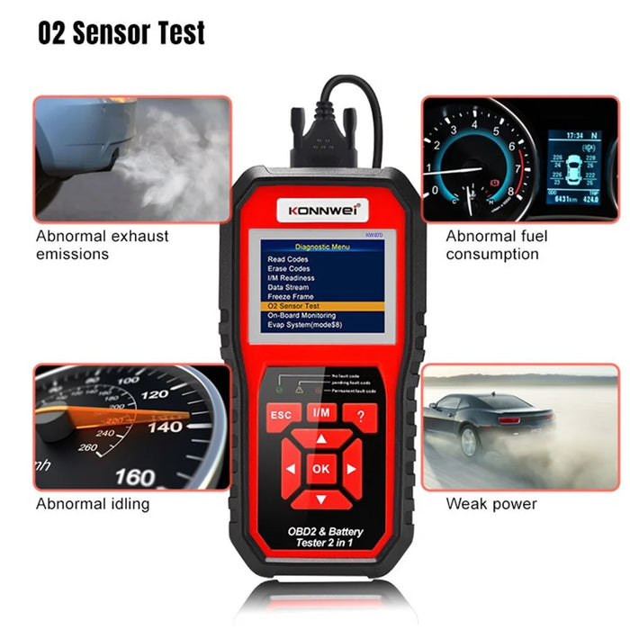 KONNWEI KW870 Car OBD 2 Diagnostic Tools Scanner, Battery Tester 2-in-1 Car Multi-Function Detector for 12V Batteries - 6