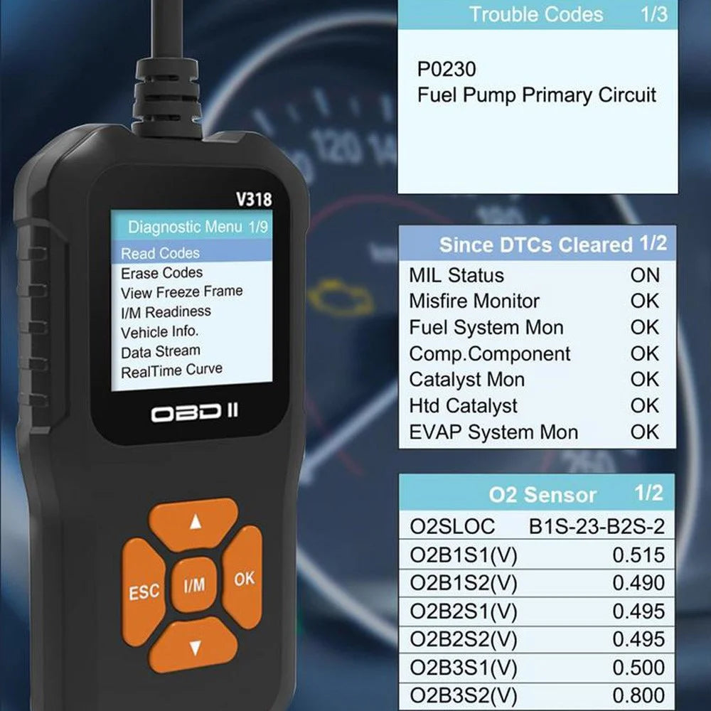 V318 OBD2 1.8-inch Car Fault Diagnosis Instrument Engine Tester Diagnostic Tool Battery Detector - 4