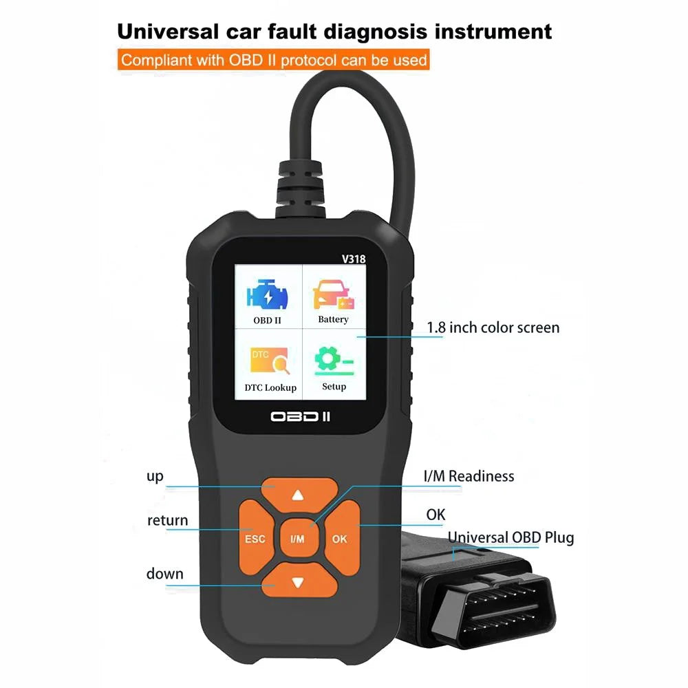 V318 OBD2 1.8-inch Car Fault Diagnosis Instrument Engine Tester Diagnostic Tool Battery Detector - 6