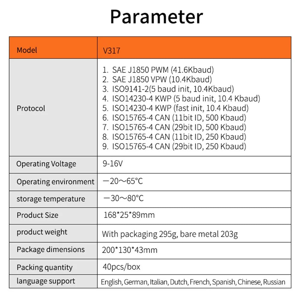 V317 OBD II Diagnostic Car Fault Detector Engine Tester Tool elm327 Car Reading Code Card Car Diagnostic Instrument - 7