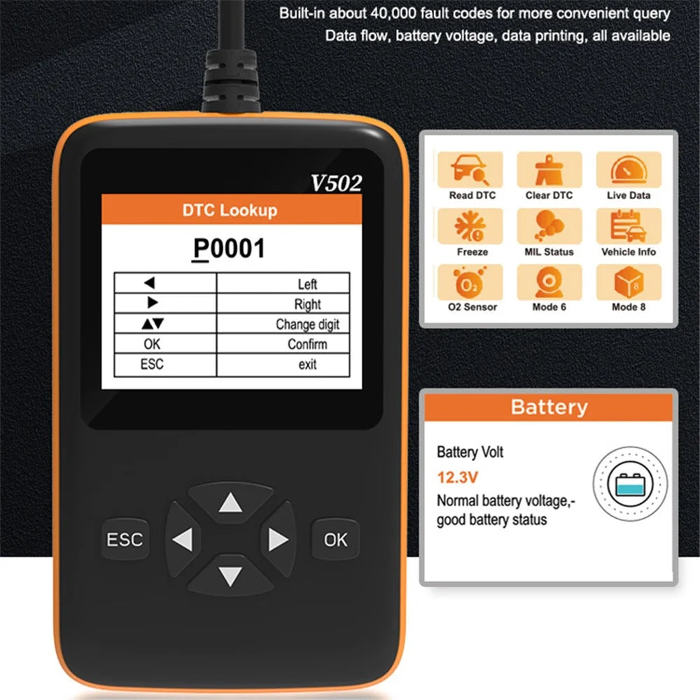 V502 9V-36V Car Fault Code Reader ELM327 OBD2 Automobile Vehicle Engine Diagnostic Tool - 4