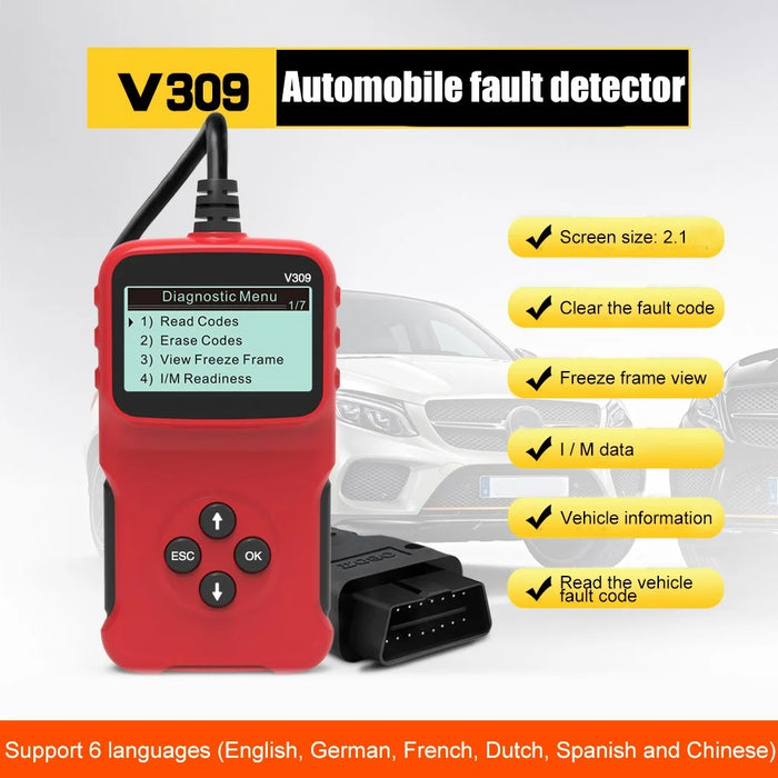 V309 Car Engine Scanner OBD2 ELM327 Vehicle Code Reader Diagnostic Analyzer Support Multiple Languages - 5