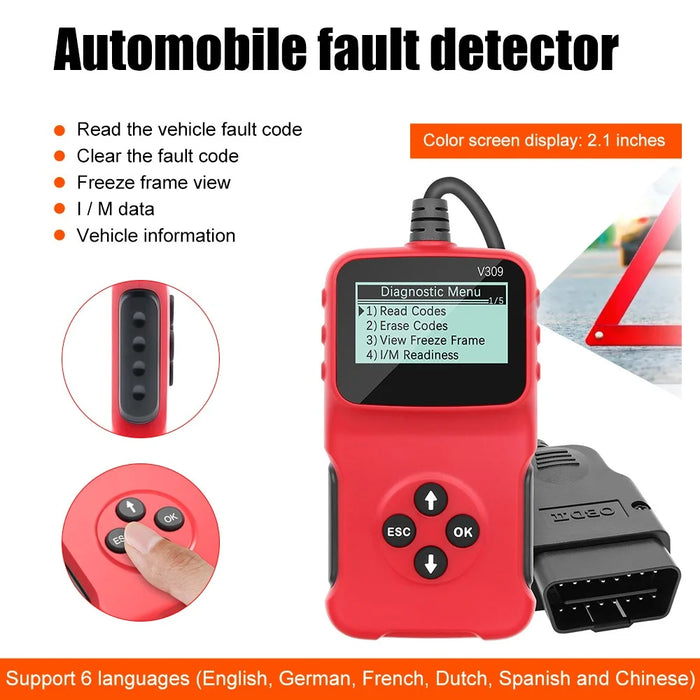 V309 Car Engine Scanner OBD2 ELM327 Vehicle Code Reader Diagnostic Analyzer Support Multiple Languages - 7