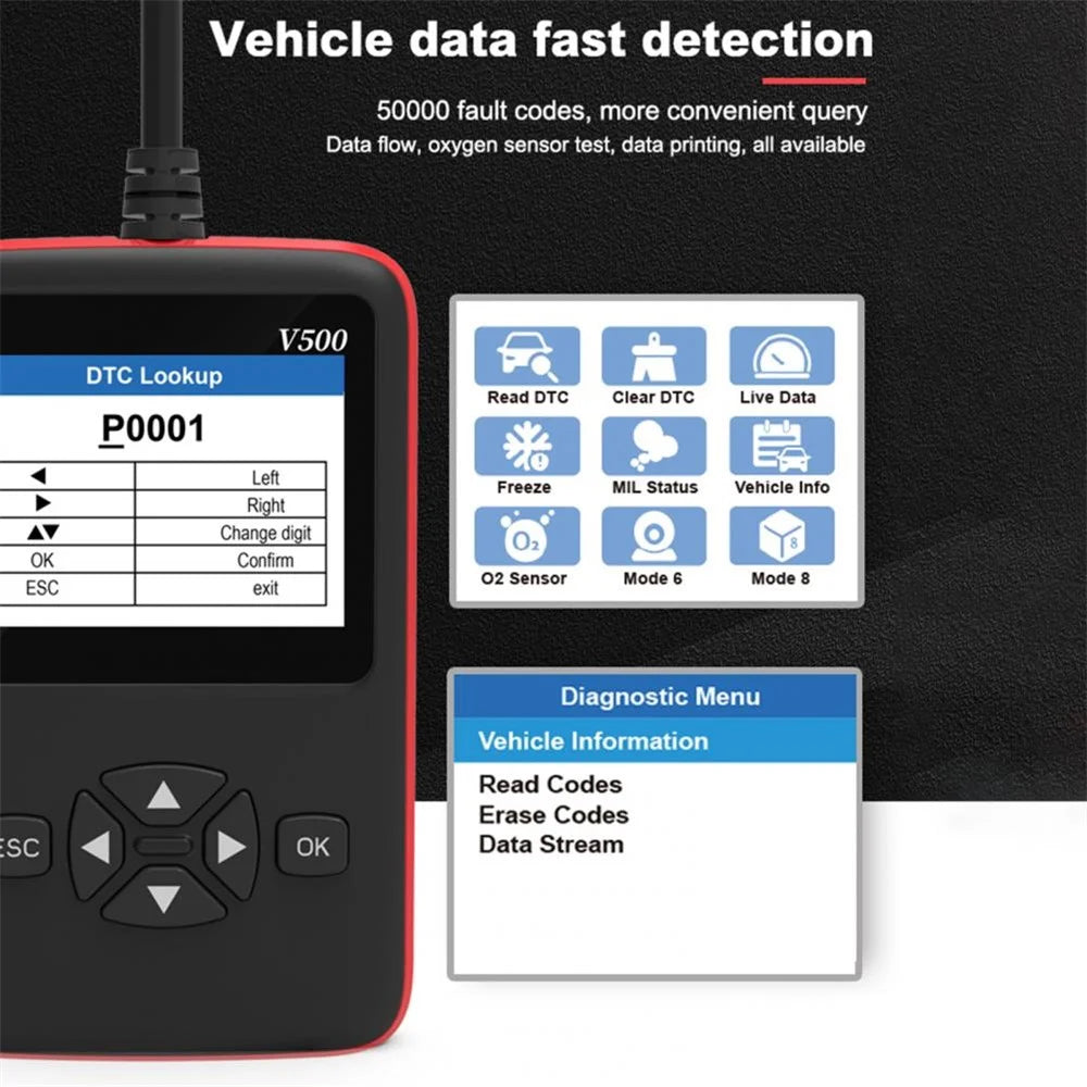V500 Car Vehicle ELM327 OBD2 Engine Fault Code Reader Diesel Oil Diagnostic Tool Scanner Analyzer - 3