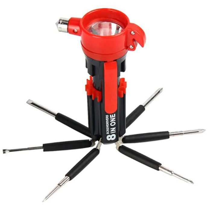8 in 1 Car Safety Hammer with Seat Belt Cutter Multifunctional Screwdrivers Car Tools with LED Light - 2