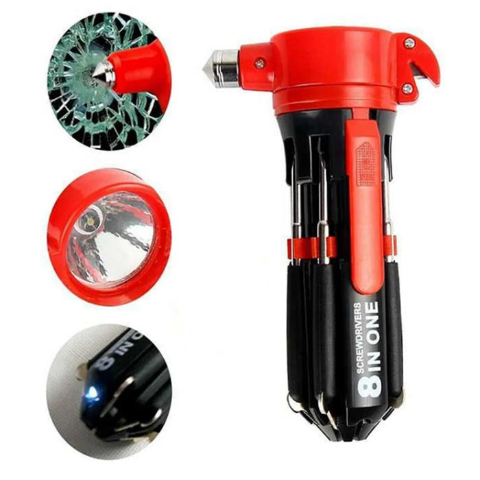 8 in 1 Car Safety Hammer with Seat Belt Cutter Multifunctional Screwdrivers Car Tools with LED Light - 3