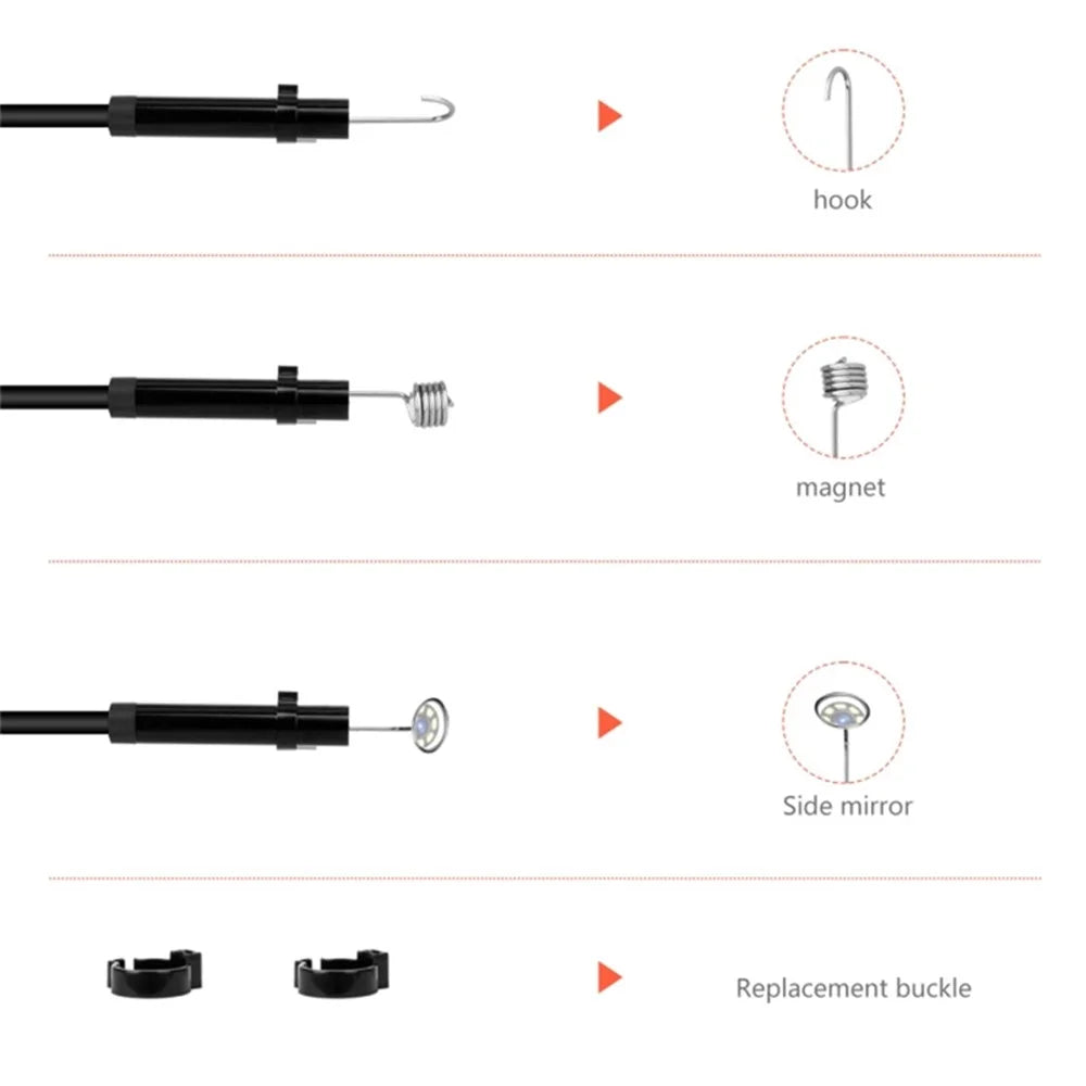 P130 5m Hard Wire LED Light Borescope Waterproof 8mm Dual-Lens Inspection Snake Camera Industrial Endoscope - 7