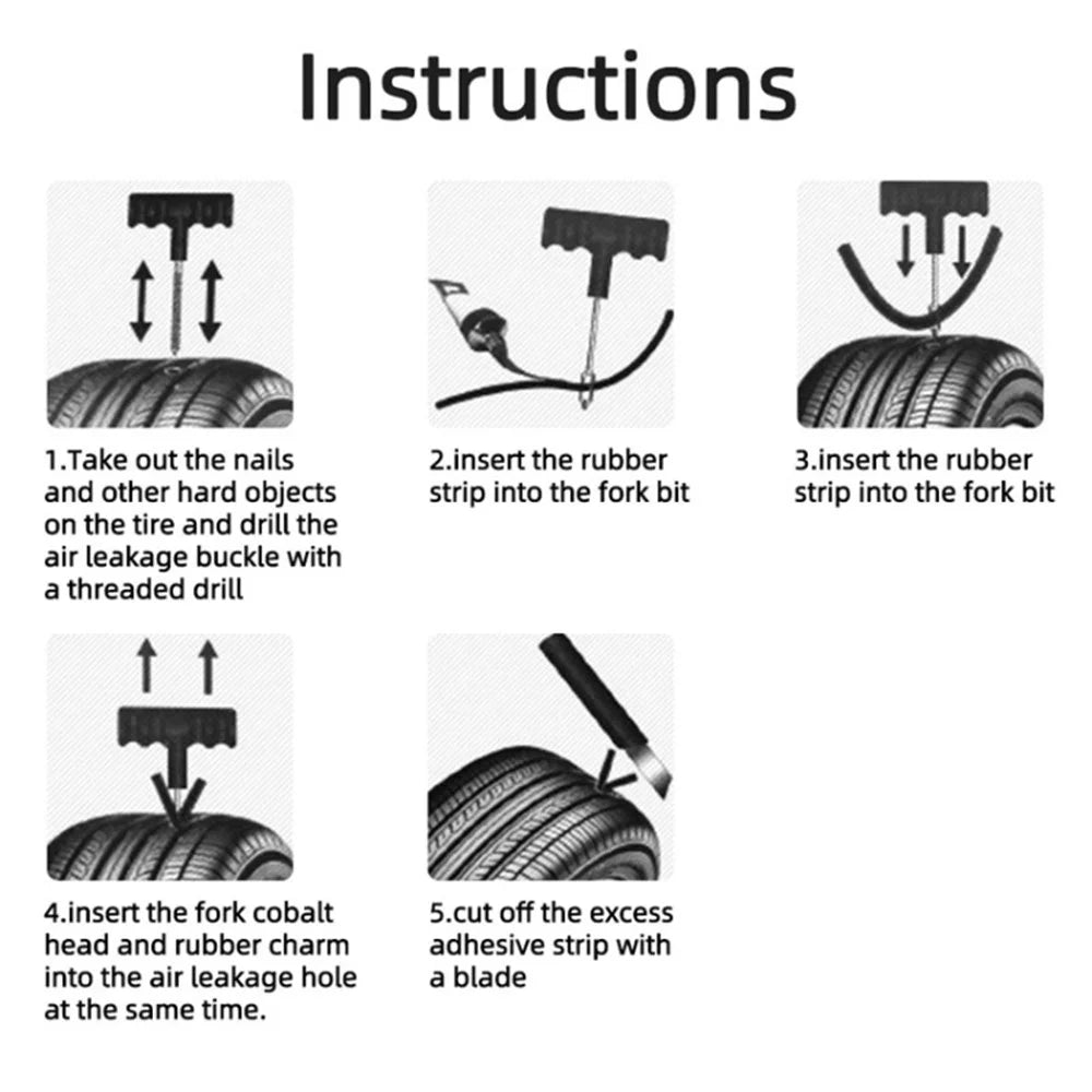 10Pcs / Set Car Tyre Puncture Repair Kit Tire Pressure Gauge Wrench Rubber Strip Auto Repair Kit - 2