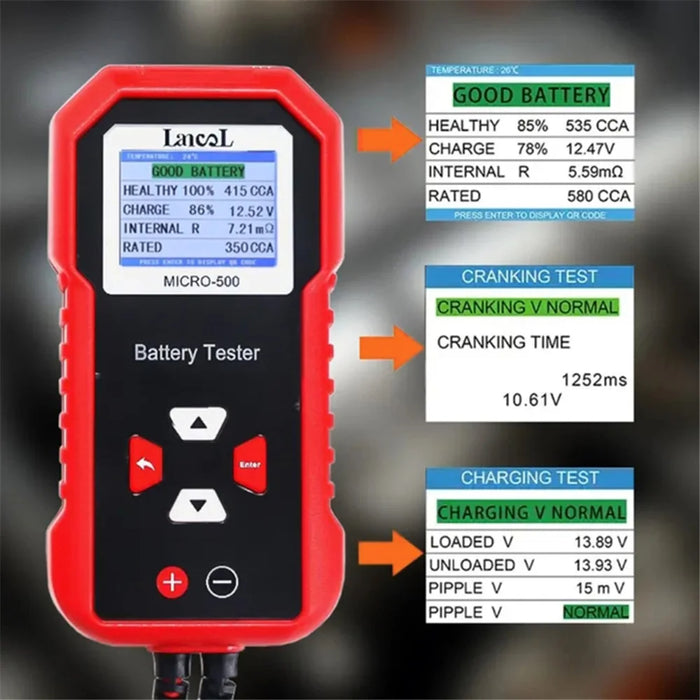 LANCOL Micro 500 Car Battery Tester 12V Lithium Battery Test Digital Lead Acid Battery Analyzer - 6
