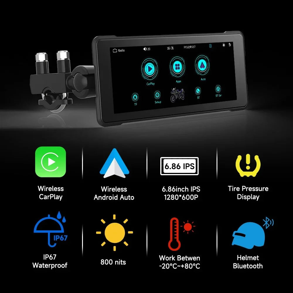 R5019 6.86-inch Touch Screen Motorcycle Camcorder Screen Wireless Android Auto Carplay Display Screen - 3