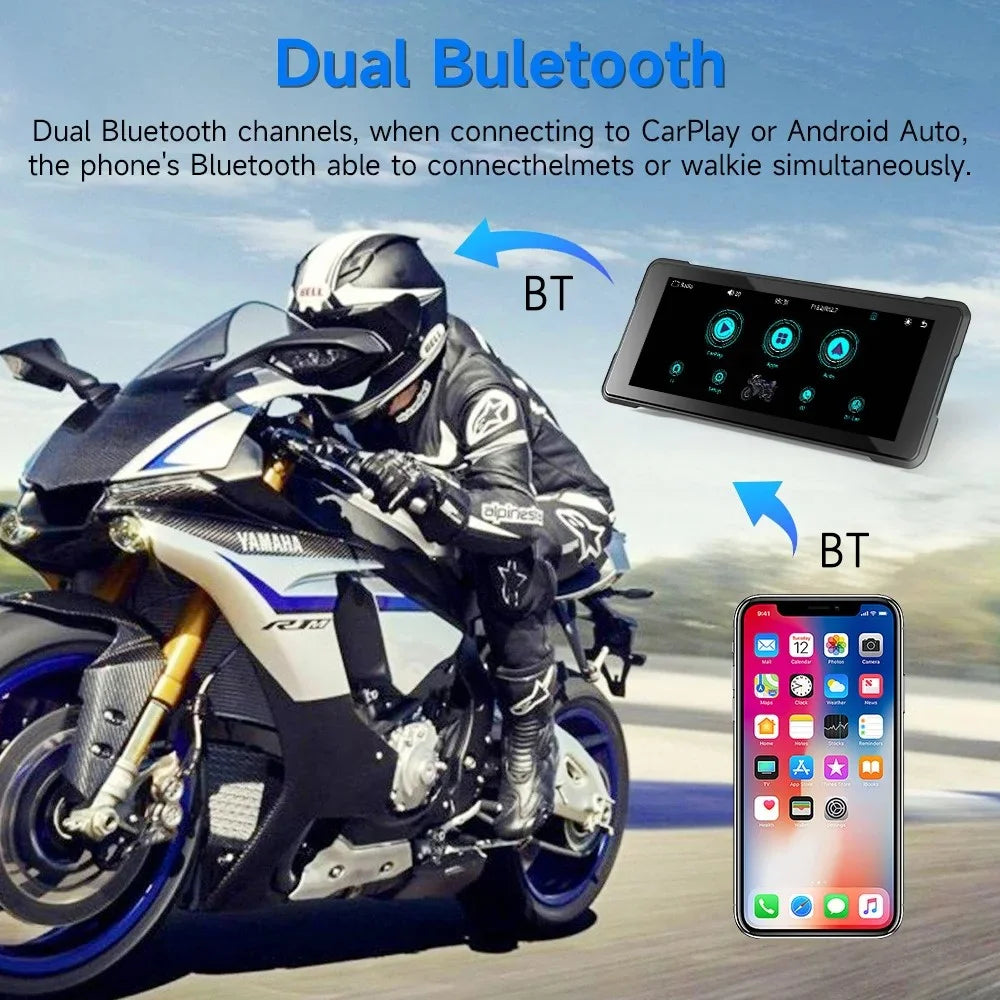 R5019 6.86-inch Touch Screen Motorcycle Camcorder Screen Wireless Android Auto Carplay Display Screen - 7