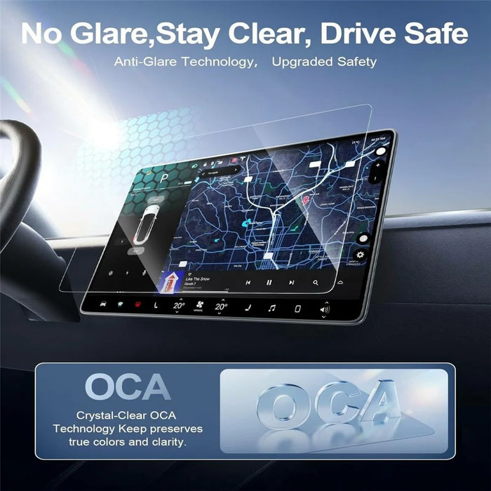 For Tesla Model 3 (2017-2023) / Model Y (2020-2025) Tempered Glass Film Car Display Navigation + Rearview Mirror Screen Protector - Transparent - 7