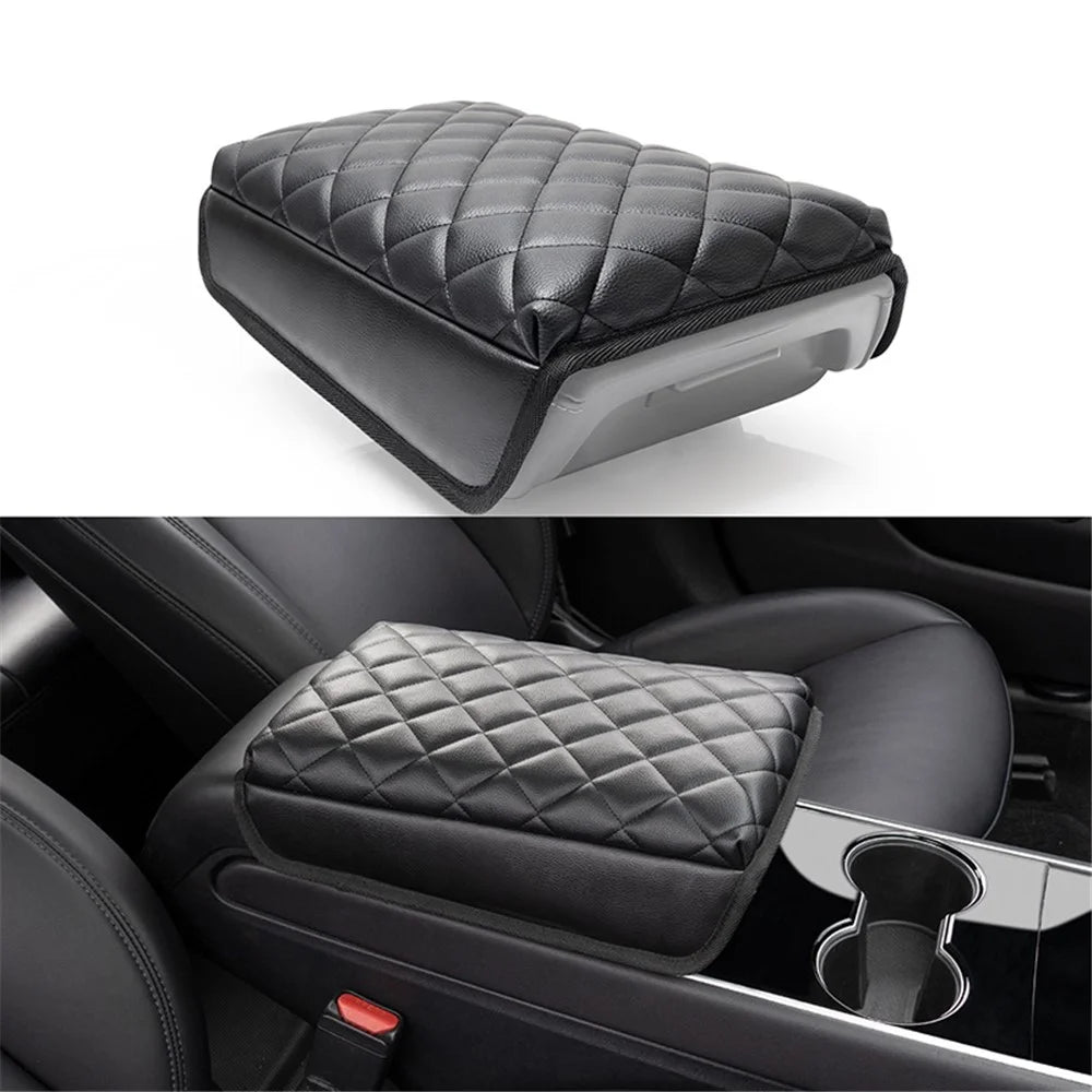 TS000658 For Model 3 / Y 2017-2022 PU Leather Car Armrest Cover Center Console Armrest Box Protector Lid Pad - 1