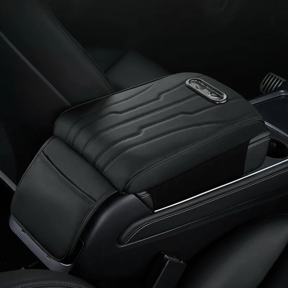 FSX001 Leather+Memory Foam Car Armrest Box Heighten Pad Car Armrest Box Cover Tissue Box - Black - 3
