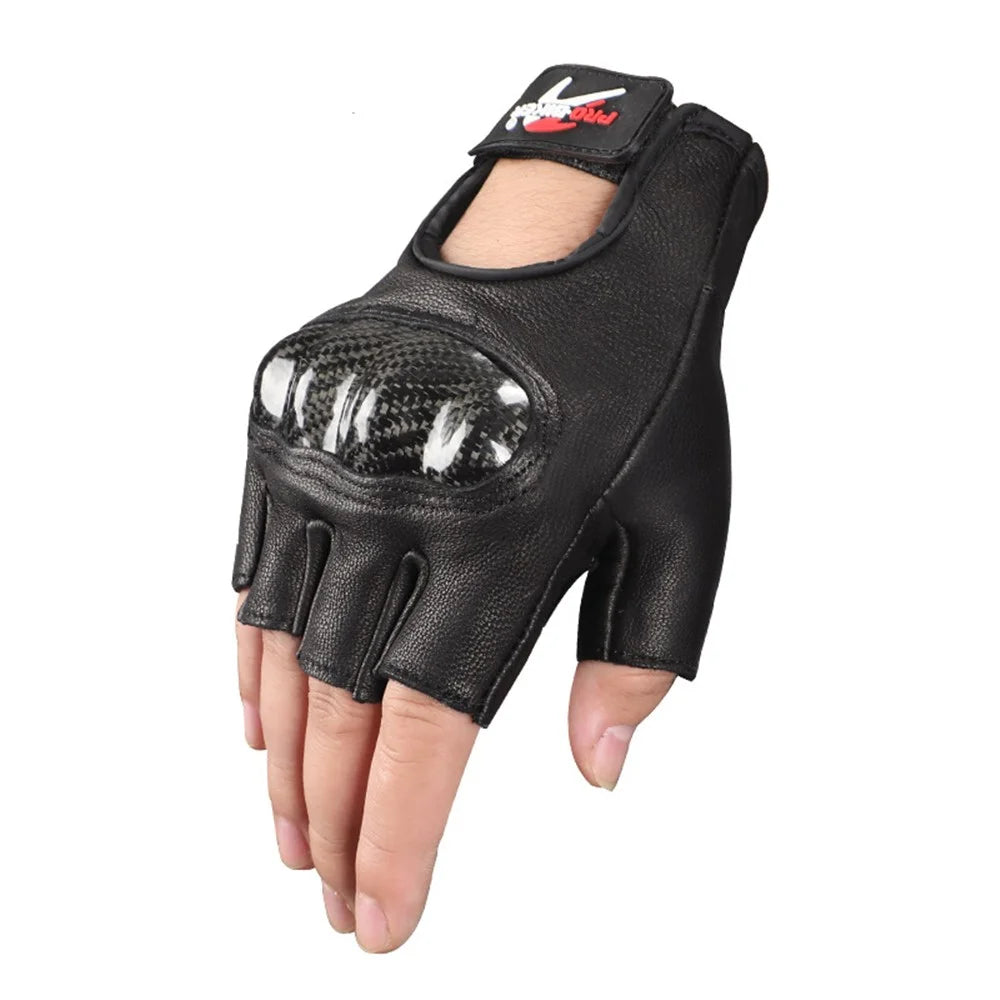 RIDING TRIBE MCS-59B 1 Pair Carbon Fiber Hard Shell Genuine Leather Half Finger Gloves for Motorcycle Racing - Black/XL - 2