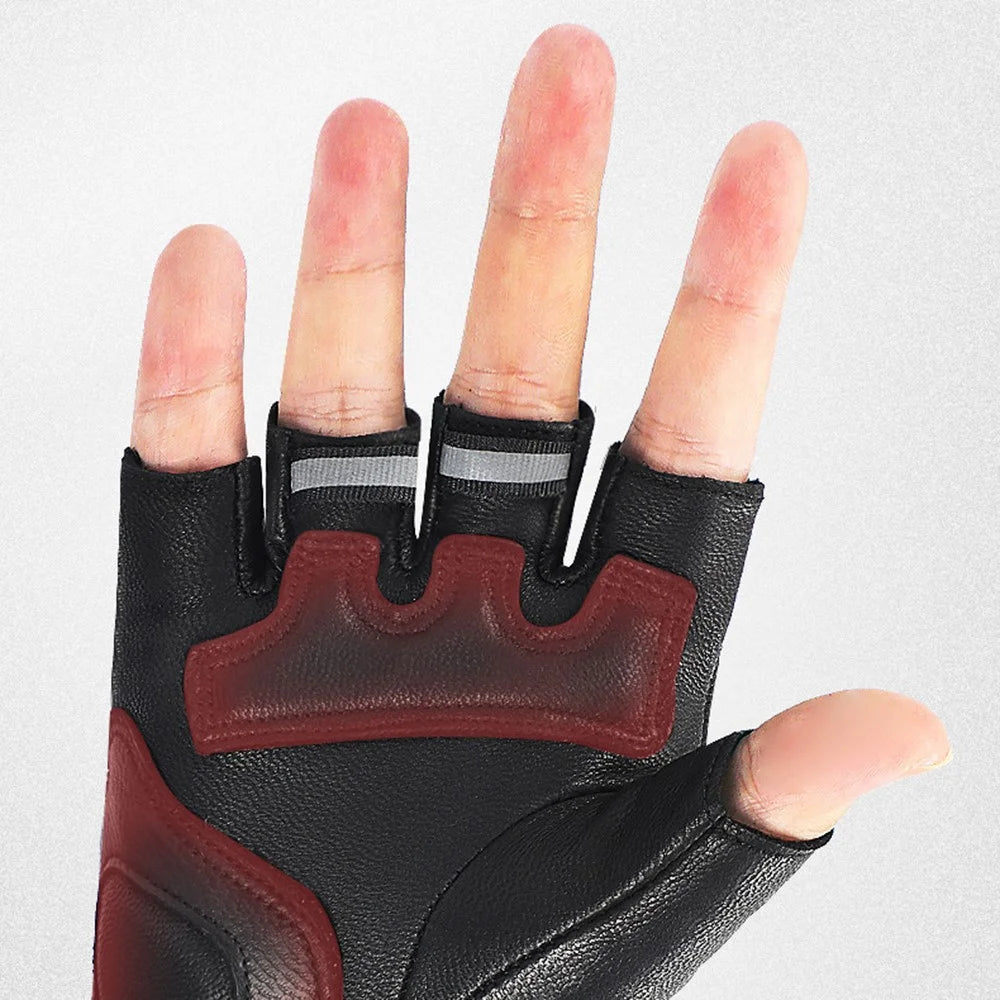 RIDING TRIBE MCS-59B 1 Pair Carbon Fiber Hard Shell Genuine Leather Half Finger Gloves for Motorcycle Racing - Black/XL - 5
