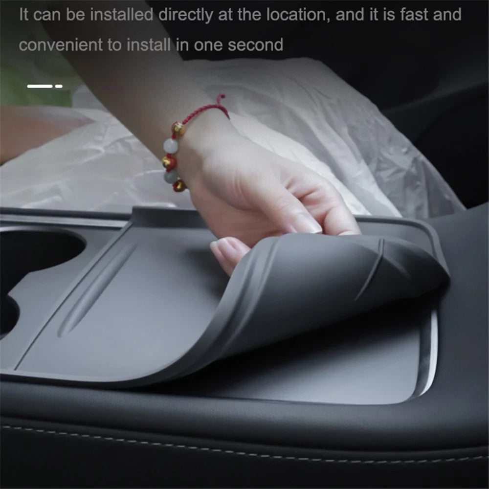 TSL74 For Tesla Model 3 / Y Silicone Car Armrest Anti-slip Cover Center Console Pad Automobile Waterproof Mat - Grey - 3