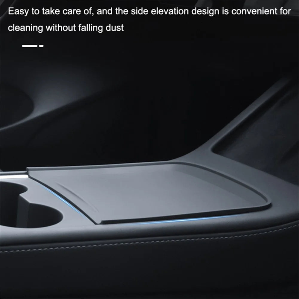 TSL74 For Tesla Model 3 / Y Silicone Car Armrest Anti-slip Cover Center Console Pad Automobile Waterproof Mat - Grey - 4
