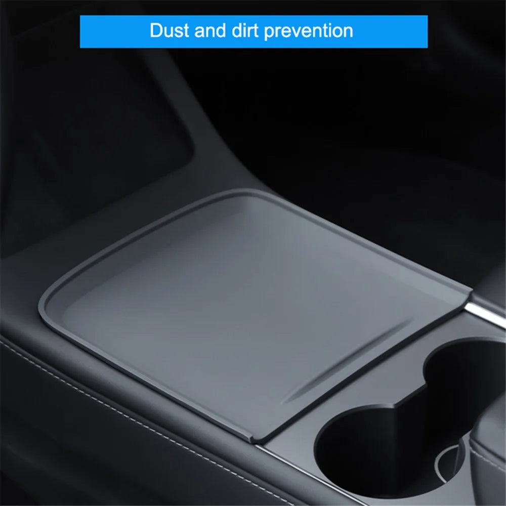 TSL74 For Tesla Model 3 / Y Silicone Car Armrest Anti-slip Cover Center Console Pad Automobile Waterproof Mat - Grey - 5