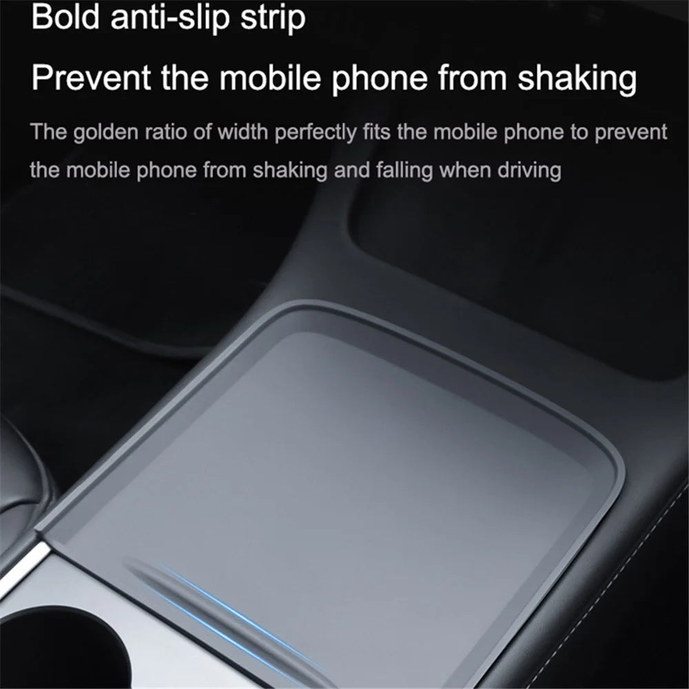 TSL74 For Tesla Model 3 / Y Silicone Car Armrest Anti-slip Cover Center Console Pad Automobile Waterproof Mat - Grey - 6