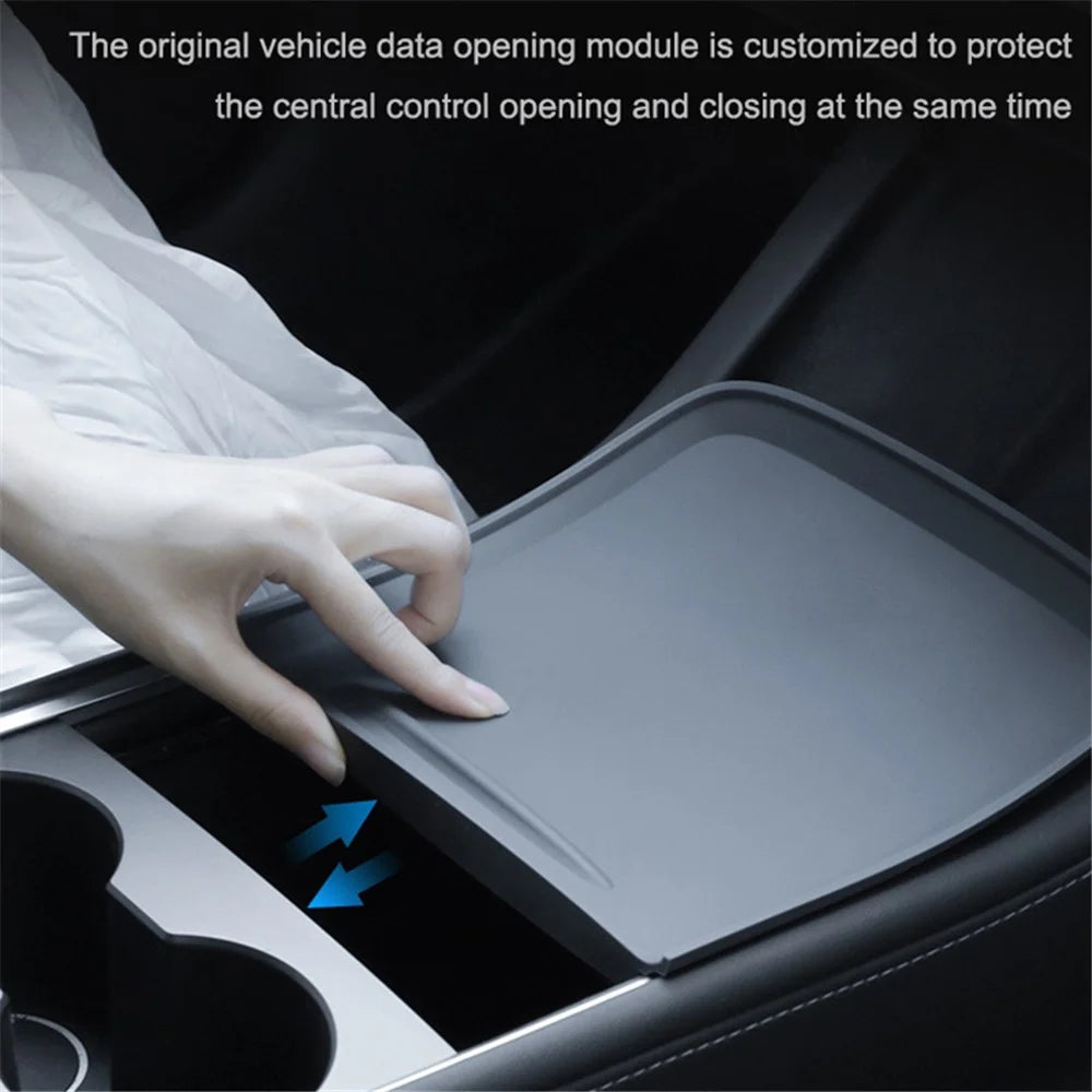 TSL74 For Tesla Model 3 / Y Silicone Car Armrest Anti-slip Cover Center Console Pad Automobile Waterproof Mat - Grey - 7