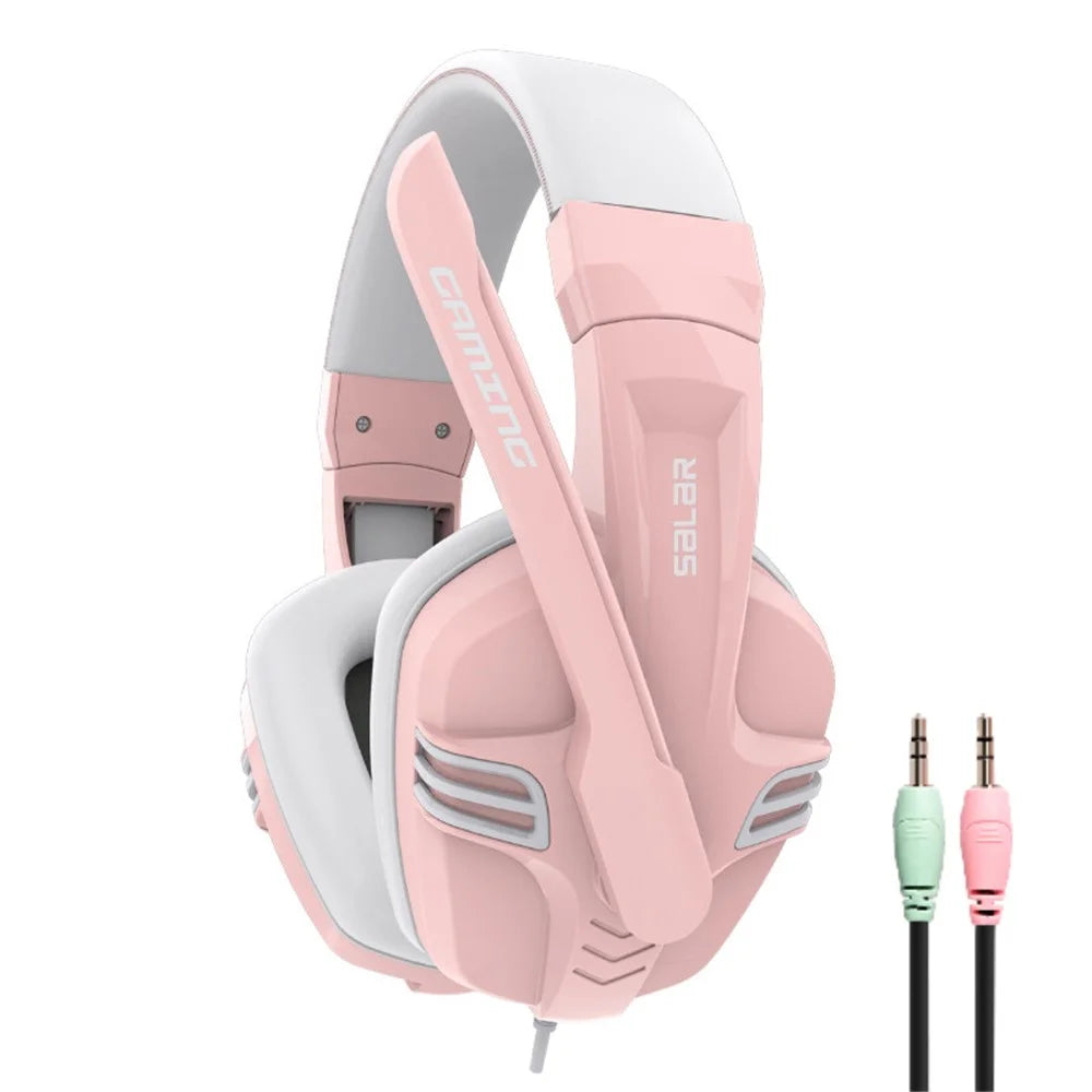 SALAR KX101 Wired Headphones Heavy Bass Gaming Earphones with Microphone Professional Computer Gamer Headset - Pink - 1
