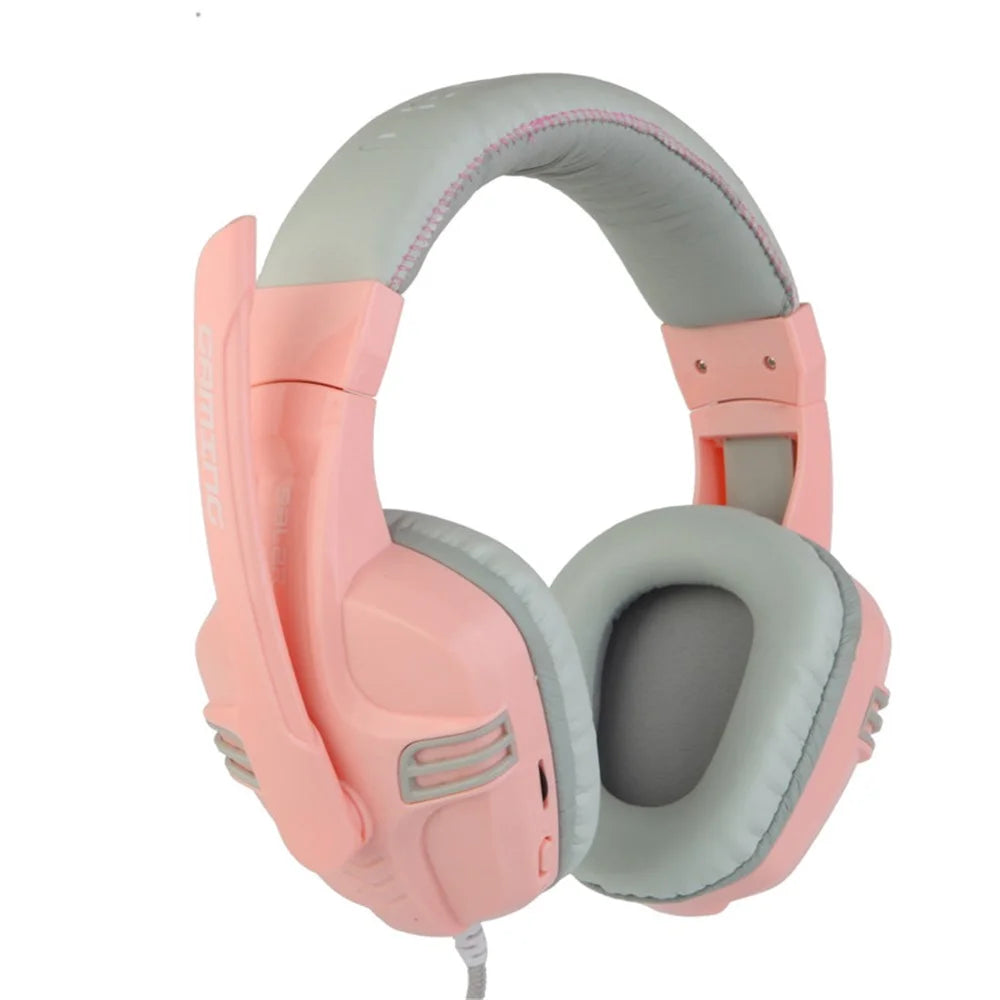 SALAR KX101 Wired Headphones Heavy Bass Gaming Earphones with Microphone Professional Computer Gamer Headset - Pink - 2