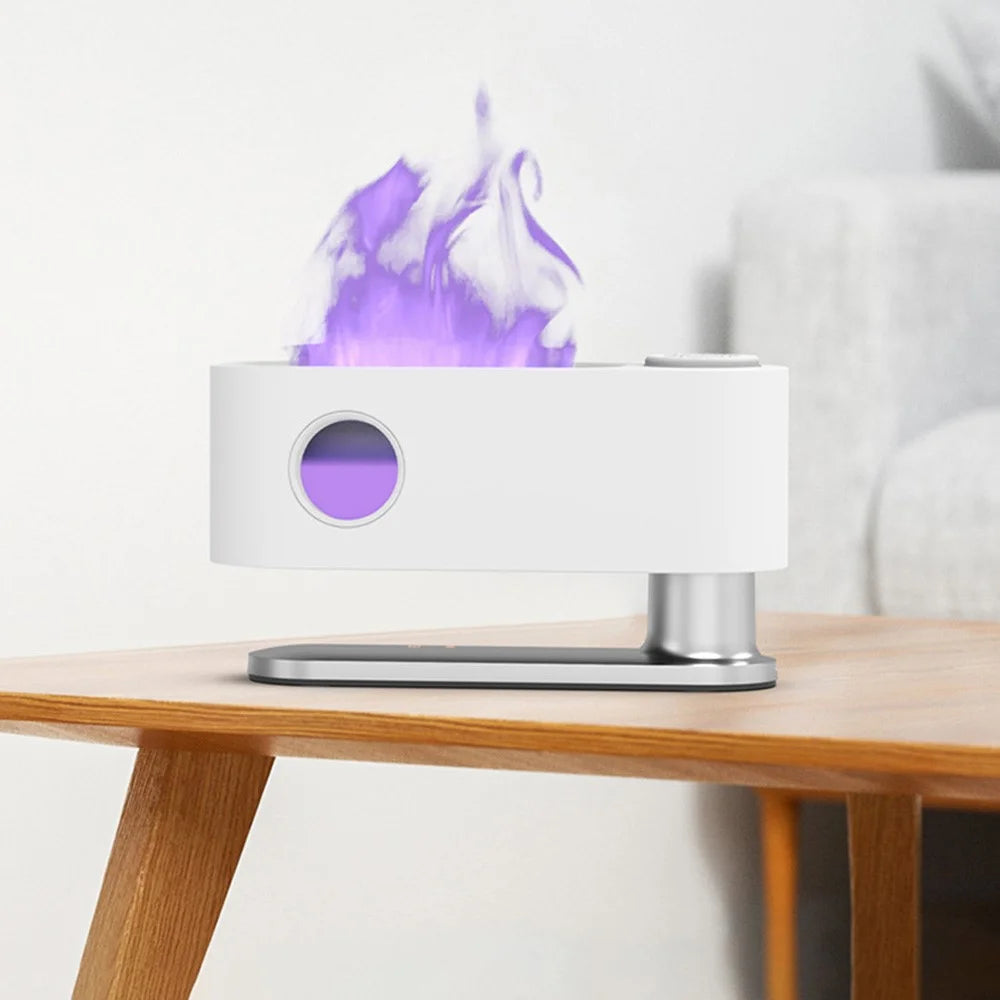 F018 Simulation Flame Essential Oil Diffuser Colorful Light Quiet Air Humidifier Aroma Diffuser for Home Office - White - 2