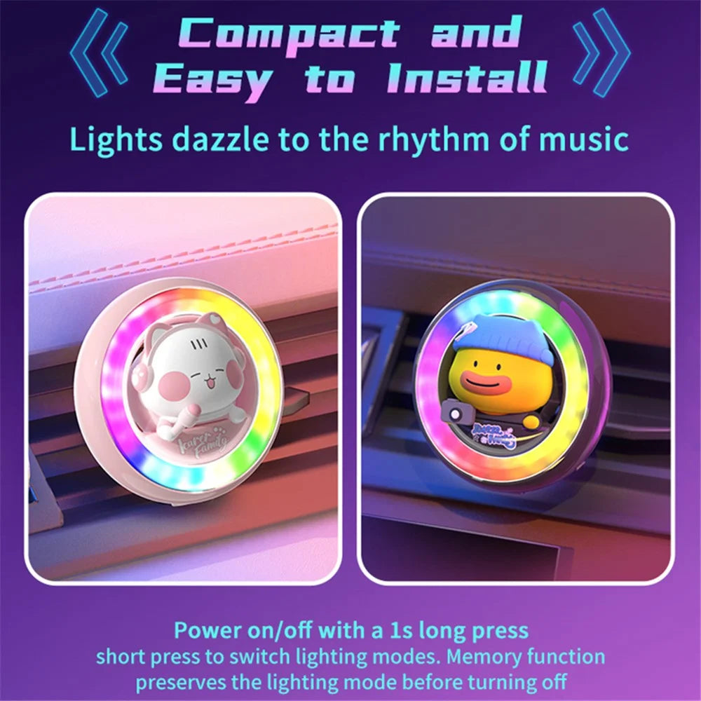 ICARER FAMILY Cartoon Animal Car Air Vent Clip Aroma Rhythm Light Interior Decor - TOFU - 2