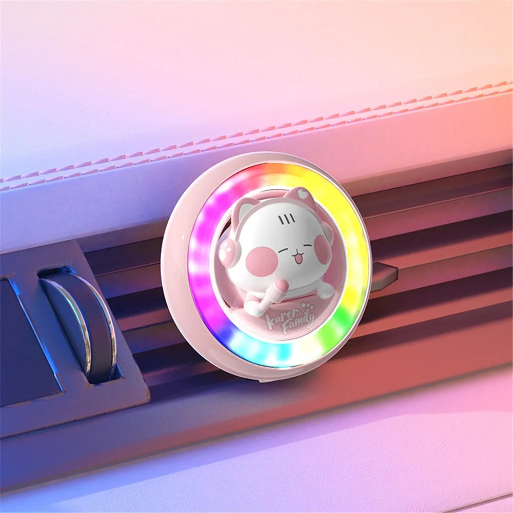 ICARER FAMILY Cartoon Animal Car Air Vent Clip Aroma Rhythm Light Interior Decor - TOFU - 6