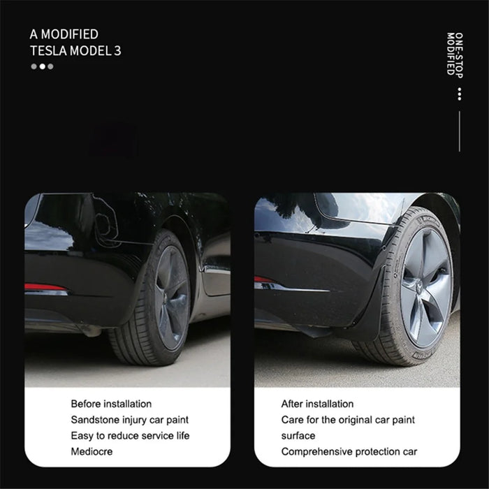 4PCS Mud Flap Mud Guard for Tesla Model 3 No Drilling Car Front and Rear Wheel Fender - Matte Black - 3