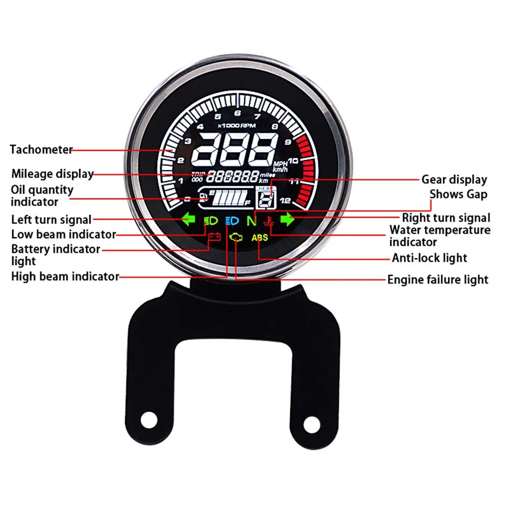 WUPP CS-782A1 LCD Light Digital Speedometer 12V Motorcycle Replacement Tachometer Odometer Fuel Gauge Oil - 4