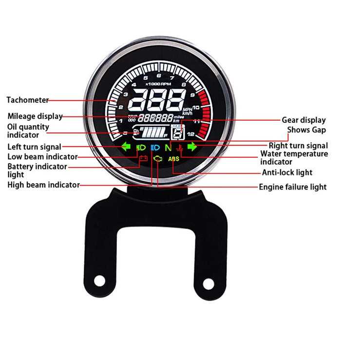 WUPP CS-782A1 LCD Light Digital Speedometer 12V Motorcycle Replacement Tachometer Odometer Fuel Gauge Oil - 4